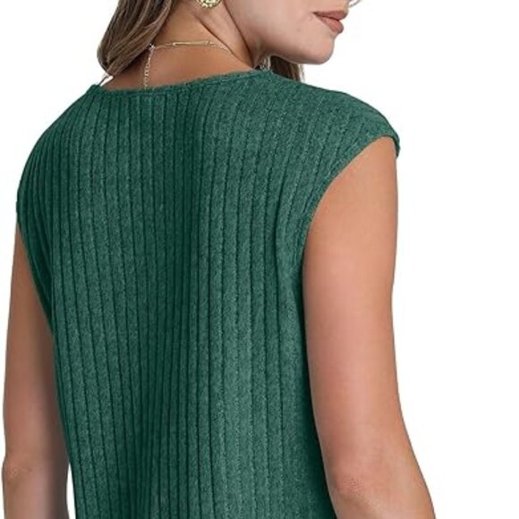 Dark Green V Neck Sleeveless Sweater - Picture 3 of 3